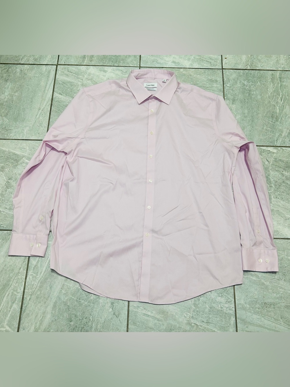 Calvin Klein Men’s XL Pink Dress Shirt 17.5 34/35 Regular Fit Stretch